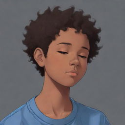 Anime-inspired profile picture of a sleepy, dark-skinned teenage boy with very short coily hair.