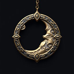 Create an image of a half moon amulet designed in a fantasy style