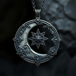 Create an image of a half moon amulet designed in a fantasy style