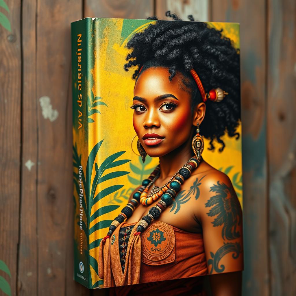 A captivating book cover featuring an Afro-Indigenous woman named Naya, exuding strength and cultural richness