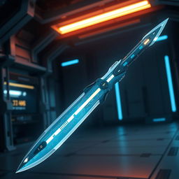 A highly futuristic and ultra-cool robotic sword, featuring sleek, aerodynamic lines and advanced technology