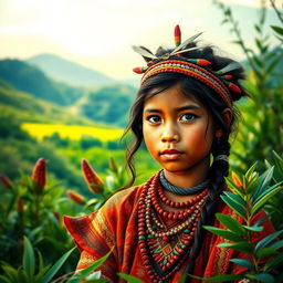 A beautiful and striking book cover featuring an indigenous girl, portraying her in a vibrant natural environment