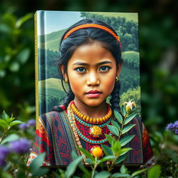 A beautiful and striking book cover featuring an indigenous girl, portraying her in a vibrant natural environment