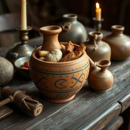 An ancient pottery jar from the time of Christ, filled with food typical of the period