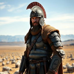 A Gokturk warrior standing proudly, displaying traditional armor and attire that reflect the historical significance of the Gokturk period