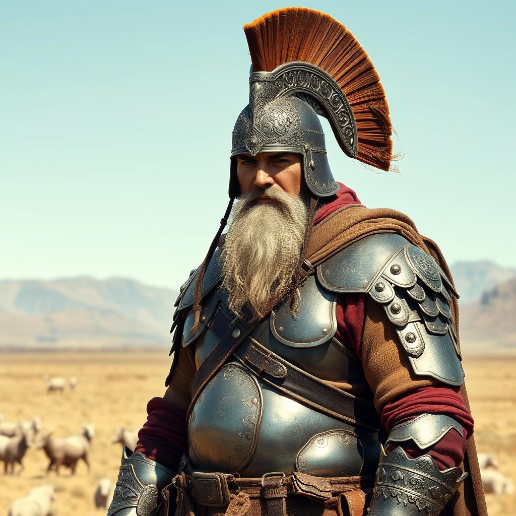 A Gokturk warrior standing proudly, displaying traditional armor and attire that reflect the historical significance of the Gokturk period