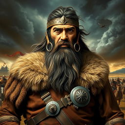 A powerful depiction of Attila the Hun, showcasing the formidable leader in the midst of his conquest