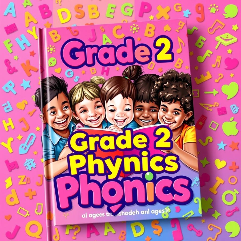 A vibrant and colorful book cover for a book titled "Grade 2 Phonics