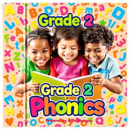 A vibrant and colorful book cover for a book titled "Grade 2 Phonics