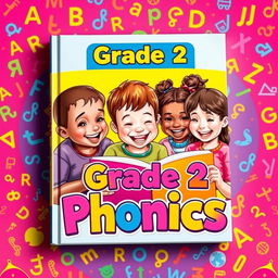 A vibrant and colorful book cover for a book titled "Grade 2 Phonics