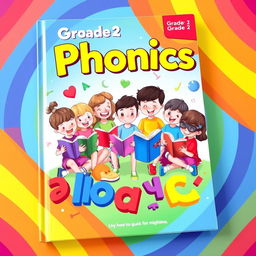 A vibrant and colorful book cover titled "Grade 2 Phonics"