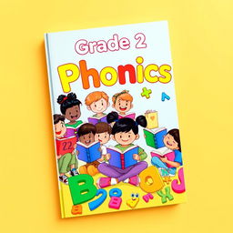 A vibrant and colorful book cover titled "Grade 2 Phonics"