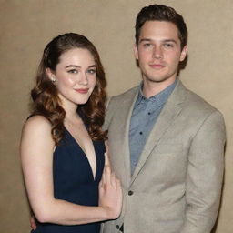 A digital artwork featuring Danielle Rose Russell and Nick Fink, both actors from the TV show, Legacies, posing together at an event.