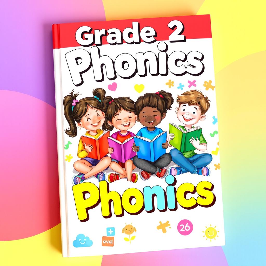 A vibrant and colorful book cover titled "Grade 2 Phonics"