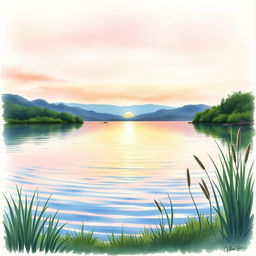 A watercolor painting of a serene lakeside scene perfect for a book cover