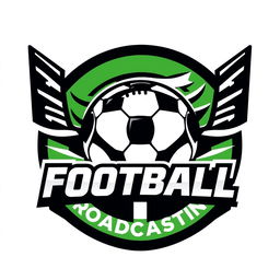 A logo design for a football broadcasting company, featuring a stylized football as the centerpiece