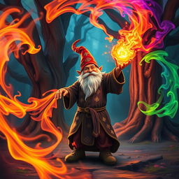 A gnome wizard casting a magnificent fire spell