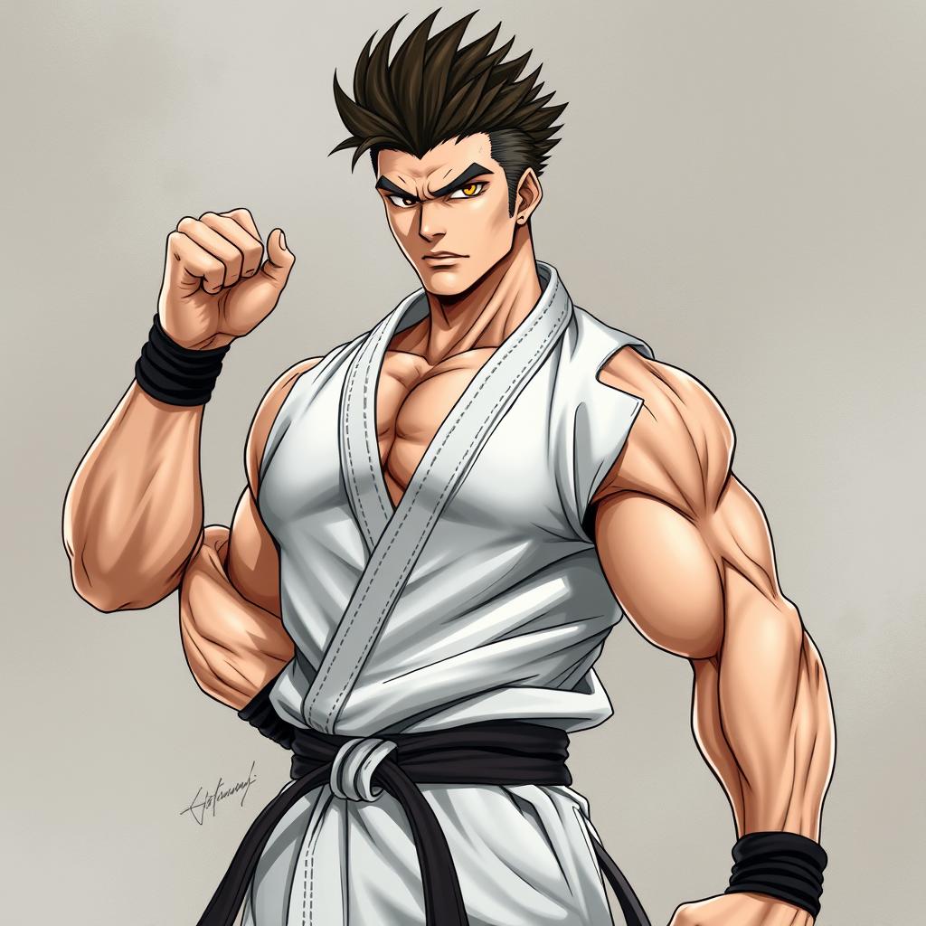 A realistic portrait of Katsumi Orochi from Baki Hanma