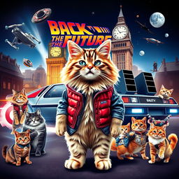 A captivating poster of "Back to the Future" featuring cats