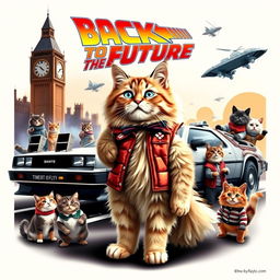 A captivating poster of "Back to the Future" featuring cats