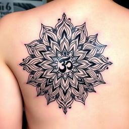 A tattoo design incorporating elements of music, spirituality, and mandala patterns