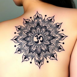 A tattoo design incorporating elements of music, spirituality, and mandala patterns