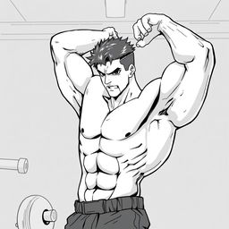 A strong man, shirtless, training vigorously to become even stronger