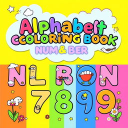 A vibrant and engaging cover page for a children's coloring book featuring the alphabet and numbers