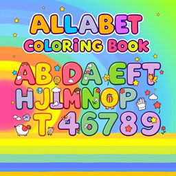 A vibrant and engaging cover page for a children's coloring book featuring the alphabet and numbers