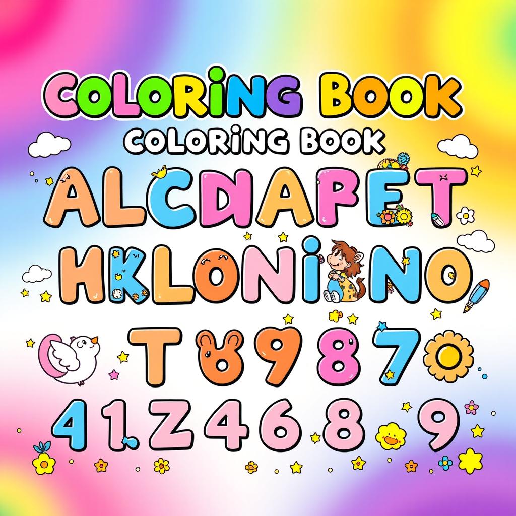 A vibrant and engaging cover page for a children's coloring book featuring the alphabet and numbers