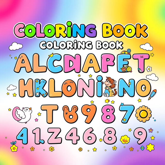 A vibrant and engaging cover page for a children's coloring book featuring the alphabet and numbers