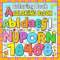 A vibrant and playful cover page design for a children's coloring book featuring both the alphabet and numbers