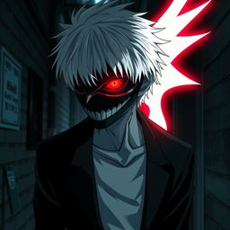 A dynamic portrayal of Kaneki Ken from the anime "Tokyo Ghoul