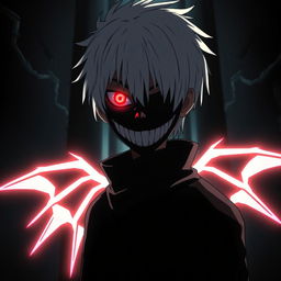 A dynamic portrayal of Kaneki Ken from the anime "Tokyo Ghoul