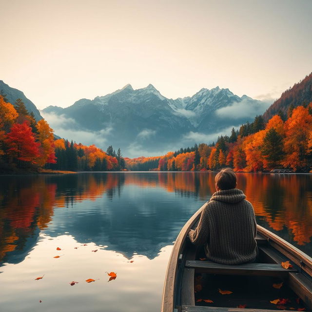 A vibrant autumn landscape featuring a serene lake reflecting colorful fall foliage