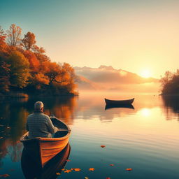 A vibrant autumn landscape featuring a serene lake reflecting colorful fall foliage