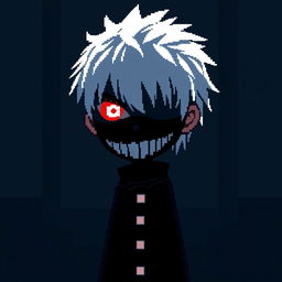 A pixel art version of Kaneki Ken from "Tokyo Ghoul," showcasing him in a stylized 8-bit format