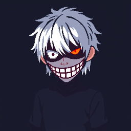 A pixel art version of Kaneki Ken from "Tokyo Ghoul," showcasing him in a stylized 8-bit format