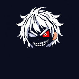 A pixel art version of Kaneki Ken from "Tokyo Ghoul," showcasing him in a stylized 8-bit format