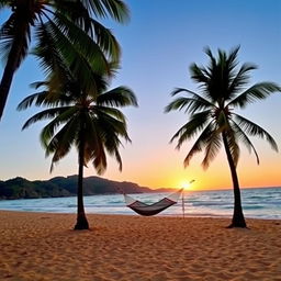 A serene and tranquil beach scene, where the golden sand meets the turquoise sea under a clear blue sky