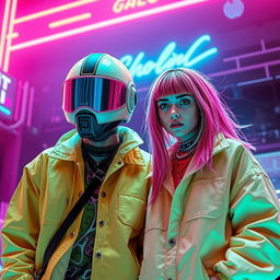 A dynamic scene featuring Galo from Hotline Miami and Billie Eilish standing side by side