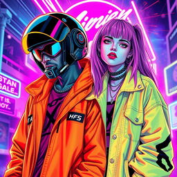 A dynamic scene featuring Galo from Hotline Miami and Billie Eilish standing side by side