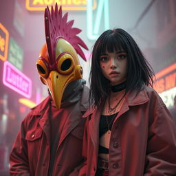 A captivating scene depicts the iconic rooster mask character from the Hotline Miami game standing next to singer Billie Eilish