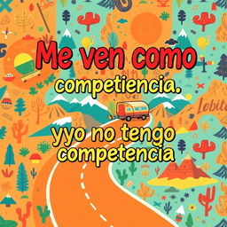 Design a vibrant poster for a caravan with the phrase "Me ven como competencia y yo no tengo competencia" prominently displayed