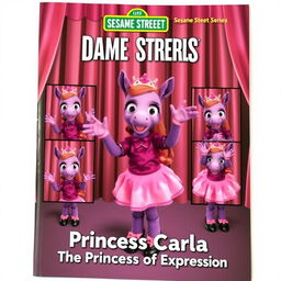 A Sesame Street Dancers series magazine cover featuring Carla, a violet foal with a purple shirt, pink skirt, black shoes with pink details, and a tiara