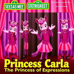 A Sesame Street Dancers series magazine cover featuring Carla, a violet foal with a purple shirt, pink skirt, black shoes with pink details, and a tiara