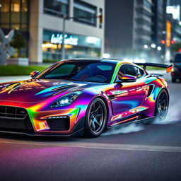 Create an image of a sleek and powerful turbocharged sports car, showcasing its aerodynamic design and vibrant metallic paint