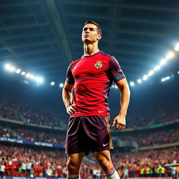 Cristiano Ronaldo standing in a powerful pose, exuding confidence and athleticism