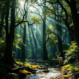 A mystical forest with towering ancient trees