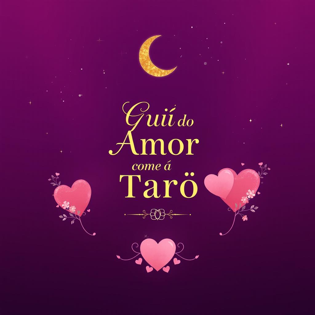 Design a mystical e-book cover for "Guia do Amor com o Tarô" with a romantic theme